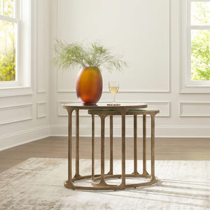 Oval Nesting Accent Table Set, Set of 2 – Mirrored Top, Gold Metal Frame