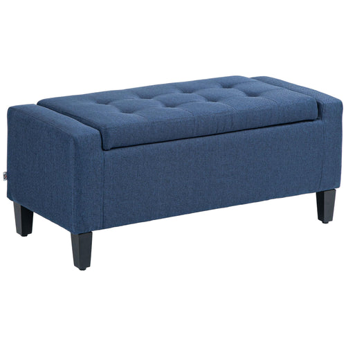 Storage Ottoman Bench with Lift Top & Rubberwood Legs – Linen Upholstered, 330 lb Capacity