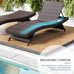 Outdoor Wicker Chaise Lounge Chair with Reclining Backrest