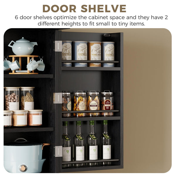 Farmhouse Kitchen Pantry Cabinet with Sliding Racks & Door Shelves