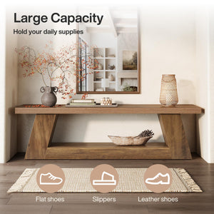 63" Wooden Entryway Bench with Storage Shelf — Farmhouse Hallway Seating