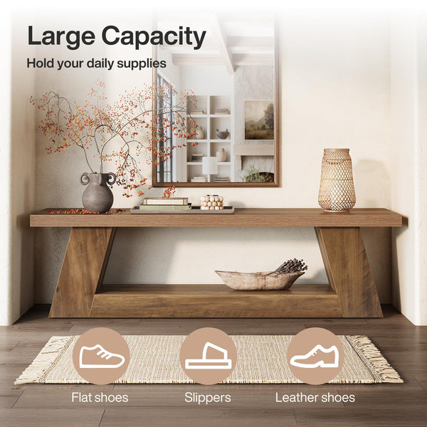 63" Wooden Entryway Bench with Storage Shelf — Farmhouse Hallway Seating
