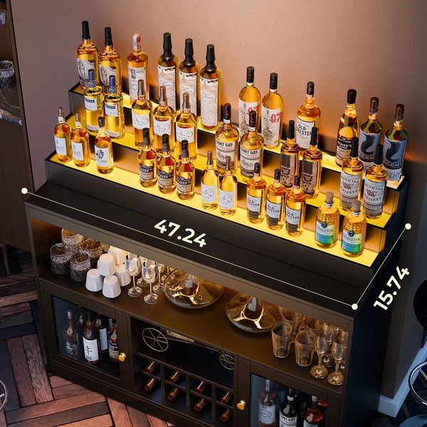 LED Wine Bar Cabinet with Liquor Display & Wine Rack