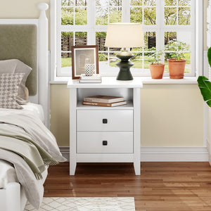 Farmhouse Nightstand Set of 2 with 2 Drawers and Open Shelf