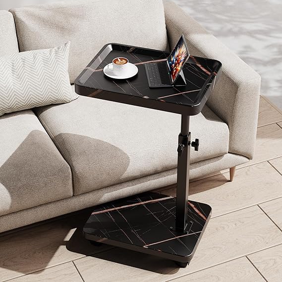 C-Shaped Adjustable Height Side Table with Wheels