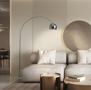 Arc Floor Lamp with Marble Base – Chrome