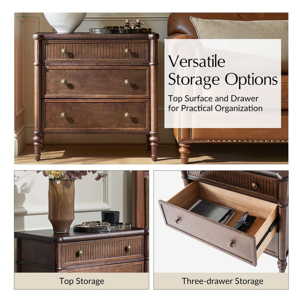 Fluted End Table with Charging Station & Wood Drawers