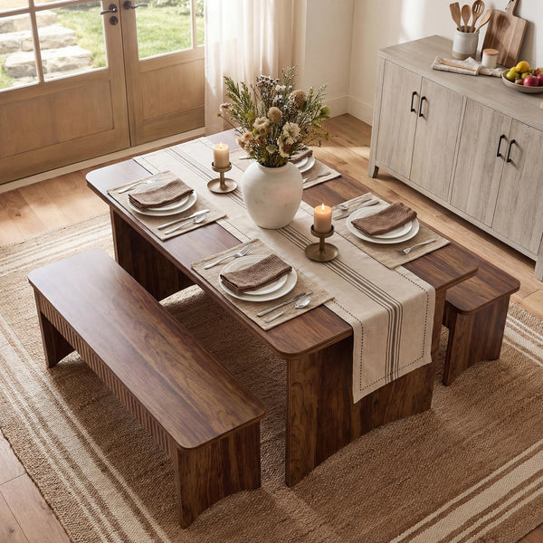 Farmhouse Dining Table Set with 2 Benches – Seats 4 to 6