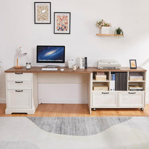 L-Shaped Executive Desk with File Cabinet and Charging Station
