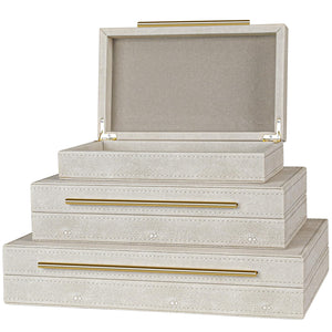 Set of 3 Shagreen Decorative Boxes with Velvet Lining