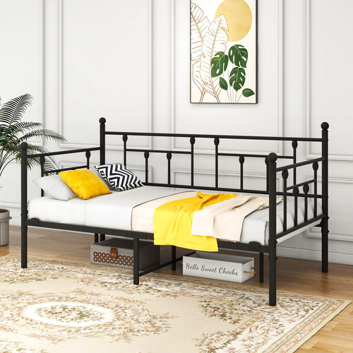 Twin Metal Daybed Frame with Storage & Steel Slats