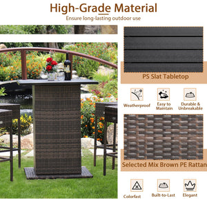 5-Piece Outdoor Wicker Bar Set with 4 Stools & Hidden Storage