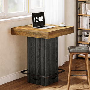 Square Counter Height Bar Table with Metal Footrest