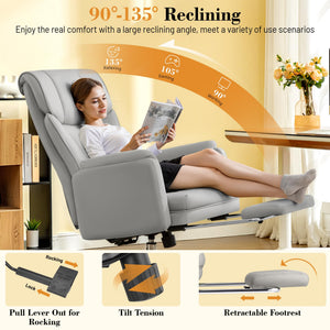 Wide Reclining Office Chair 400 lbs – Reversible Armrest, Lumbar Support & Footrest