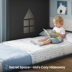 L-Shaped Twin Over Twin Bunk Bed with Storage Bins & LED Lights