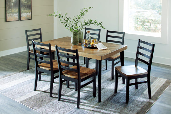 7-Piece Rectangular Dining Table Set with 6 Ladderback Chairs