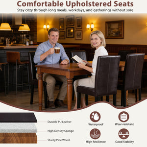 Dining Chair Set of 6 – Brown PU Leather Armless Side Chairs with Solid Wood Legs