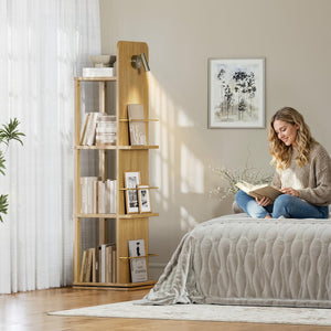 4-Tier Rotating Bookshelf Tower with Light