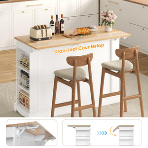 Kitchen Island with Storage & Drop Leaf Countertop