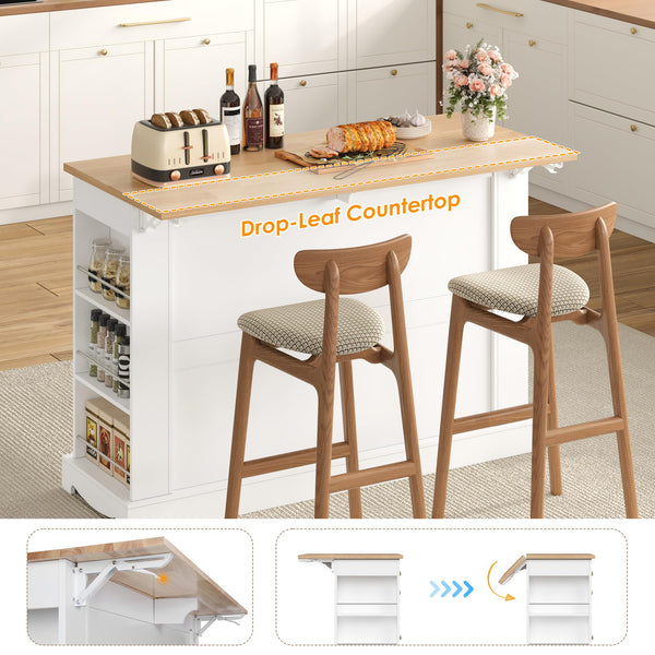Kitchen Island with Storage & Drop Leaf Countertop
