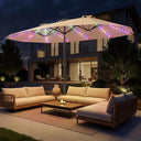 15ft Double-Sided Patio Umbrella with Base & RGB LED Lights