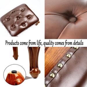 Solid Wood Leather Footstool Ottoman
