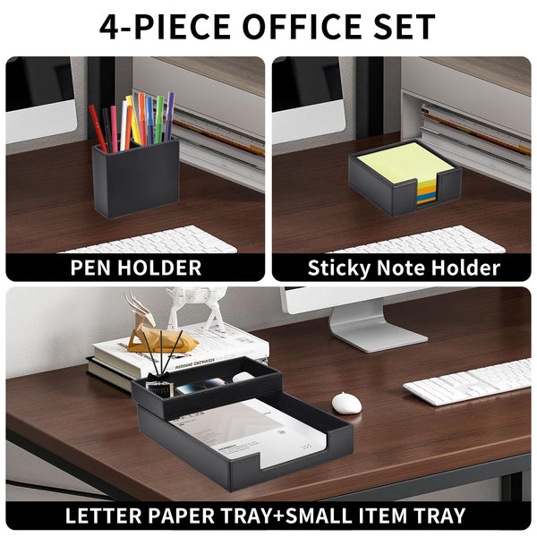 4-Piece Faux Leather Desk Organizer Set