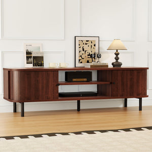 Mid-Century TV Stand with Sliding Doors & Hidden Storage