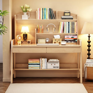 Kids Study Desk with Bookshelf and Two Drawers