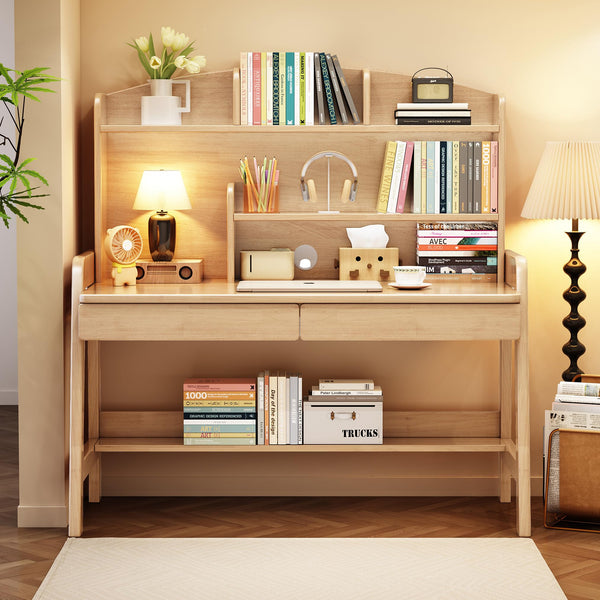 Kids Study Desk with Bookshelf and Two Drawers