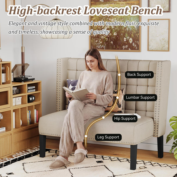 Upholstered Loveseat Bench with Back – Diamond Tufted Sofa Settee