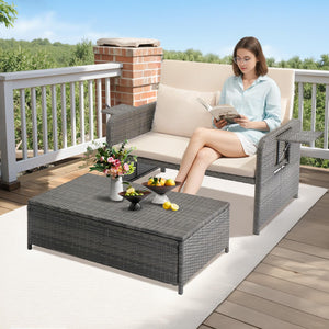 Patio Daybed with Storage Ottoman & Adjustable Backrest