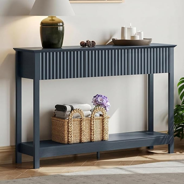 47" Fluted Console Table with 3 Drawers & Shelf