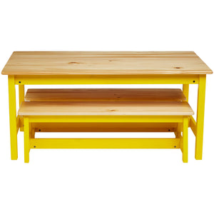 Kids Indoor Picnic Table and Bench Set – Natural Solid Pine Wood