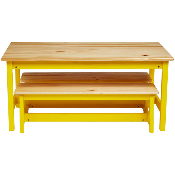 Kids Indoor Picnic Table and Bench Set – Natural Solid Pine Wood