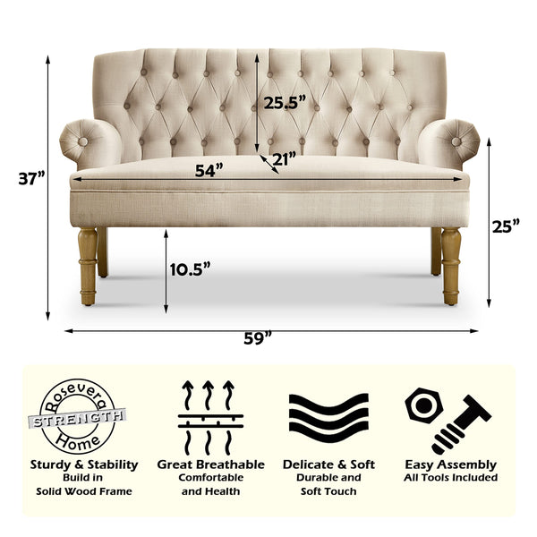 Linen Beige Loveseat Sofa for Living Room