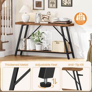 47-Inch 2-Tier Console Table with Storage Shelf – Rustic Brown