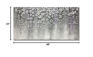 Abstract Oil Painting on Canvas – Silver Flower Wall Art