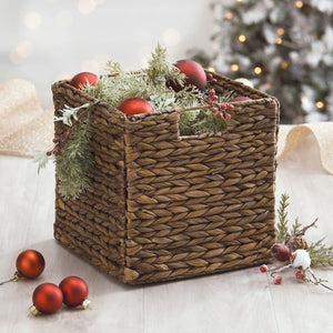 Woven Hyacinth Cube Storage Baskets with Handles – Set of 6, Brown Wash