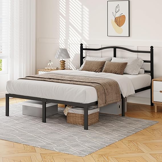 14-Inch Metal Platform Bed Frame with Headboard