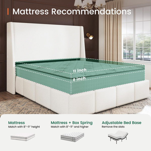 Queen Wingback Upholstered Platform Bed Frame