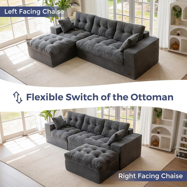 L-Shaped Modular Sectional Sofa with Ottoman & Coffee Table, No Assembly