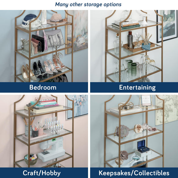 5-Shelf Bookcase with Satin Gold Finish