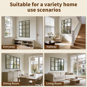 Black Window Pane Wall Mirror – Aluminum Frame, Rectangular