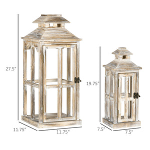 Rustic Wooden Decorative Lanterns Set of 2 – Indoor Outdoor Candle Lanterns