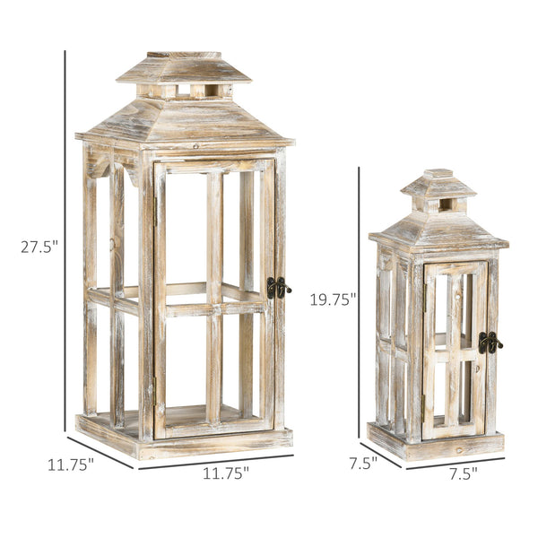 Rustic Wooden Decorative Lanterns Set of 2 – Indoor Outdoor Candle Lanterns