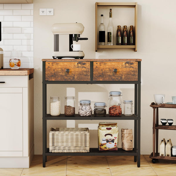 Narrow Console Table with 2 Fabric Drawers & 3-Tier Storage Shelves