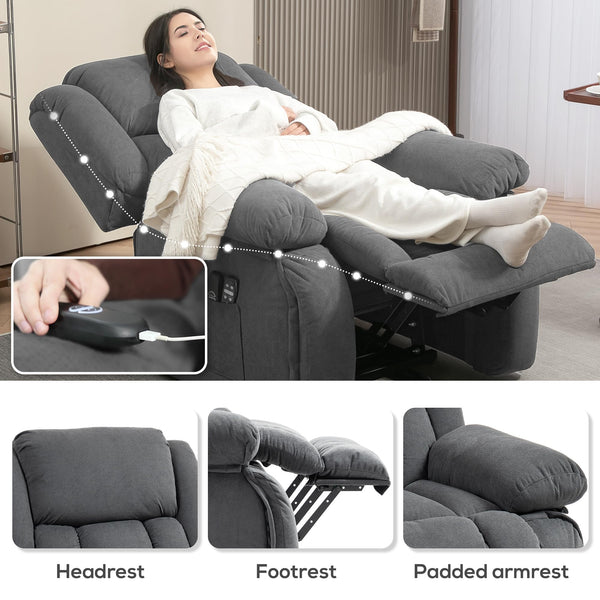 Power Lift Recliner Chair with Massage, Heat & USB Port – Gray
