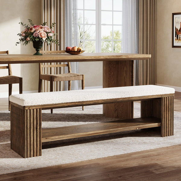 63" Solid Wood Entryway Bench with Removable Cushion & Fluted Legs