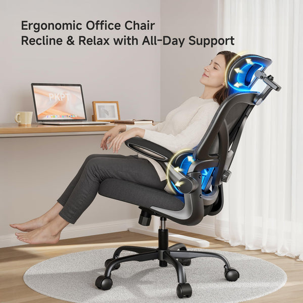 Ergonomic Office Chair 330LBS with Lumbar Support & Flip-Up Armrests